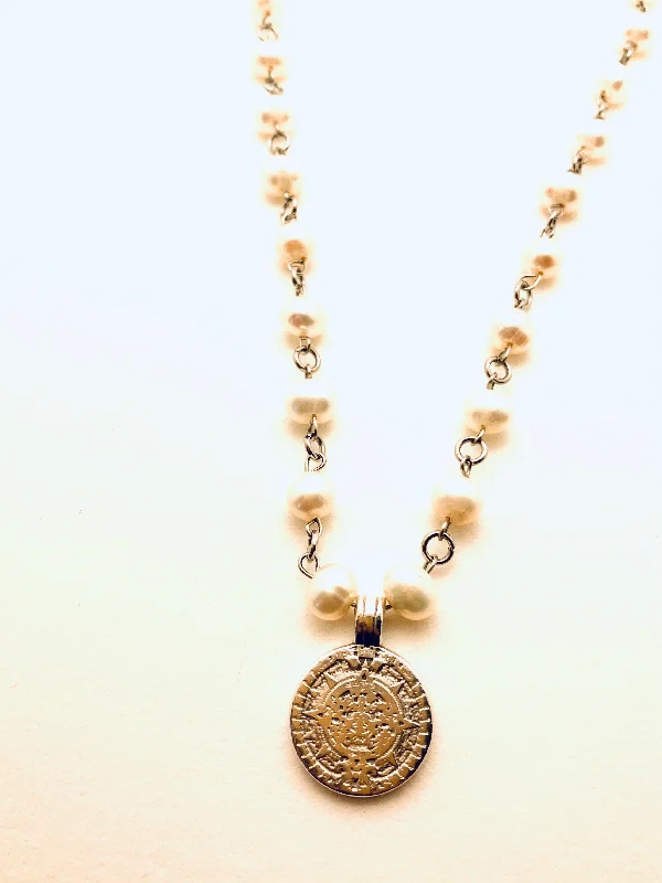 Custom Diamond Necklaces-Pearl Coin Necklace