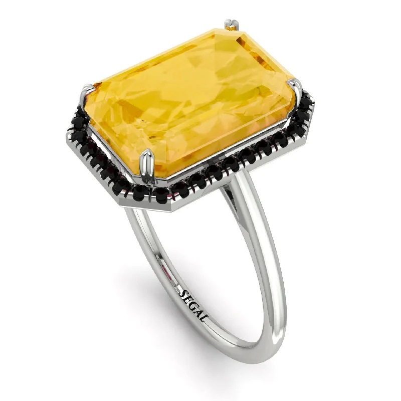 Wedding Ring Sets for Brides-Halo Emerald Cut Citrine Engagement Ring - Izabella No. 609