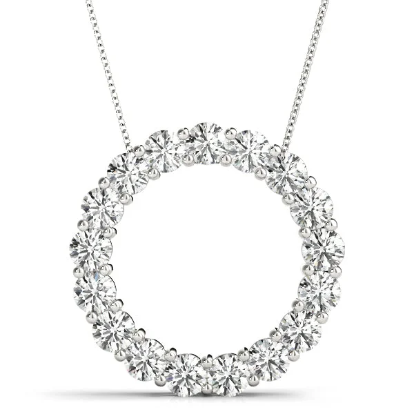 Long Gold Chain Necklaces-3.06 ctw Diamond Circle Necklace Pendant Shared Prong Set