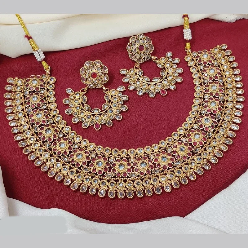 Dainty Birthstone Necklaces-Manisha Jewellery Gold Plated Crystal Stone Necklace Set