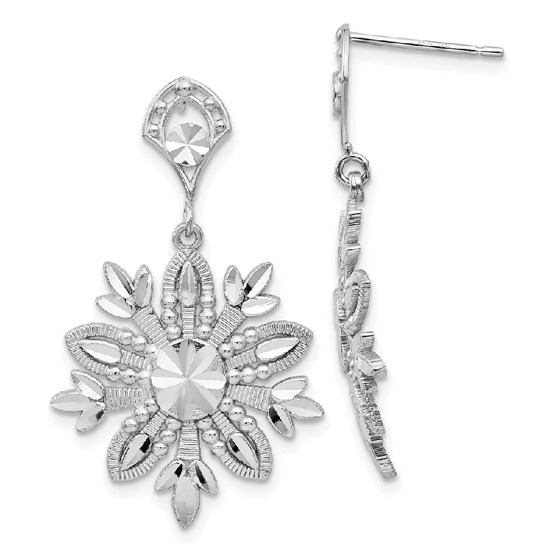 Simple Earrings for Everyday-14k White Gold Snowflake Dangle Earrings