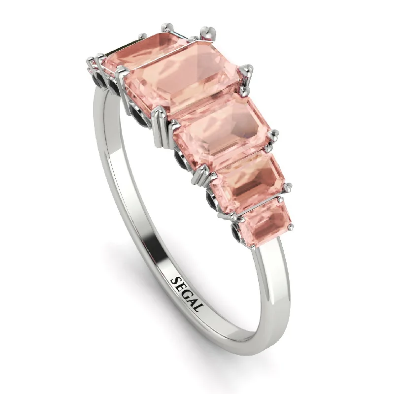 Solitaire Diamond Rings-Emerald Cut Morganite Ring With Hidden Black Diamonds - Brynlee No. 909