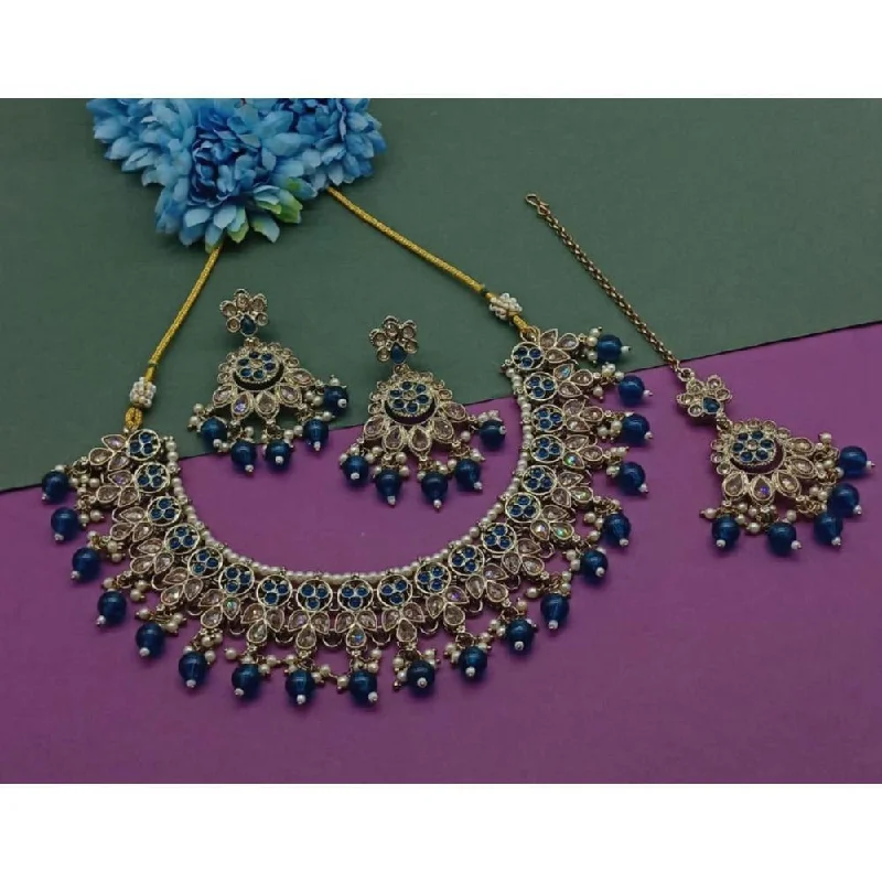 Handcrafted Gold Necklaces-Akruti Collection Gold Plated Crystal Stone And Beads Necklace Set