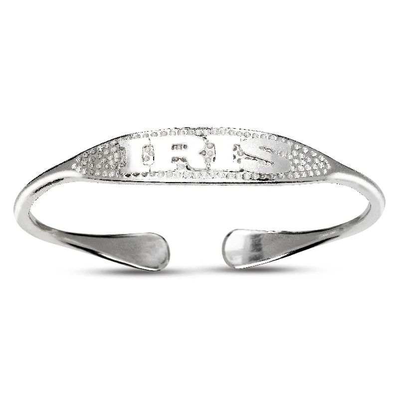 Luxury Wedding Bangle Bracelets Sets-NAME PLATE .925 Sterling Silver ID Thick Bangle