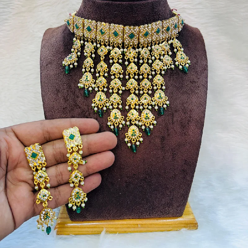 Elegant Gold Necklaces-Pooja Bangles Gold Plated Austrian Stone And Beads Necklace Set