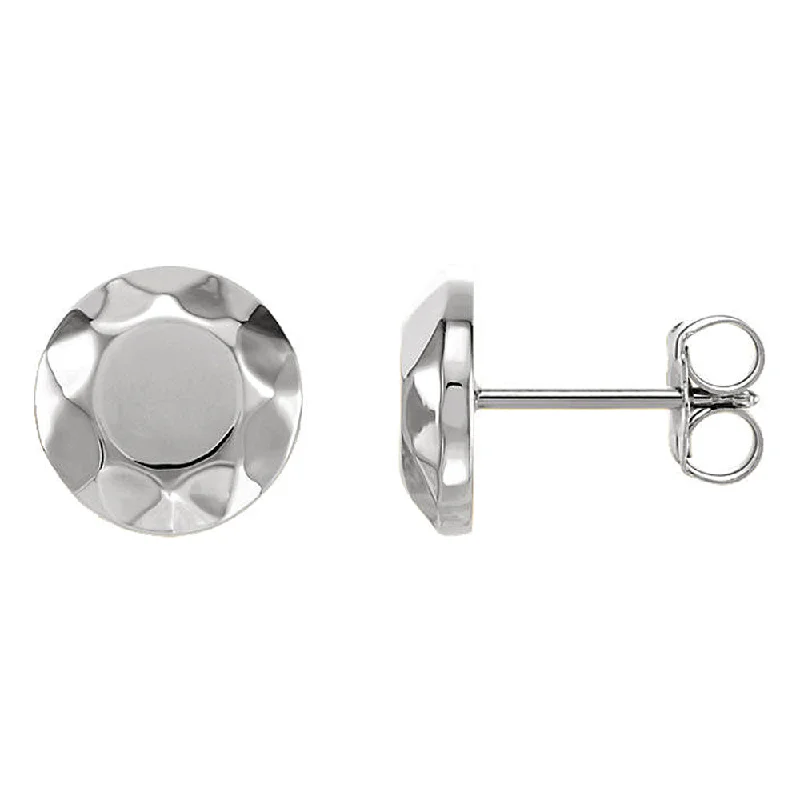 Premium Silver Earrings-9mm (3/8 Inch) 14k White Gold Faceted Circle Stud Earrings