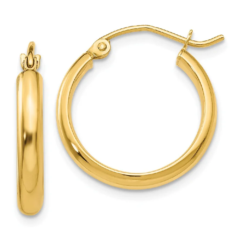 Chic Pearl Earrings-2.75mm x 19mm Polished 14k Yellow Gold Domed Round Tube Hoop Earrings