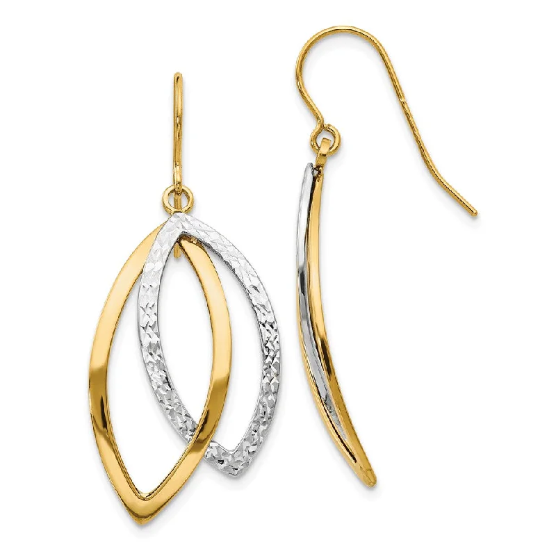 Fashionable Hoop Earrings-14k Two Tone Gold Double Marquise Dangle Earrings, 37mm (1 3/8 Inch)