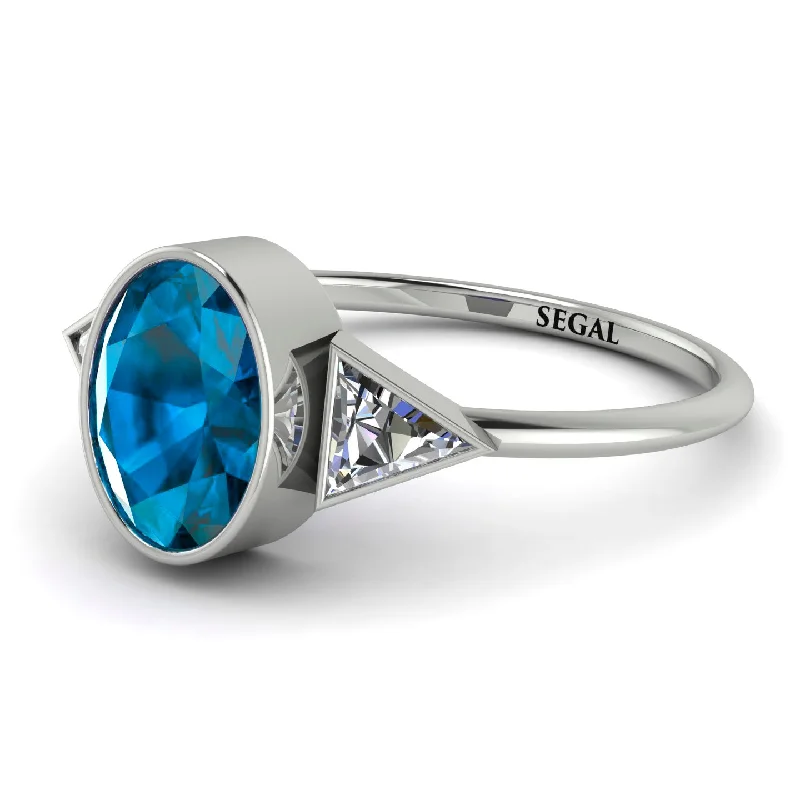 Gold Ring Sets-Geometrical Bezel Blue Topaz Ring - Trinity No. 503