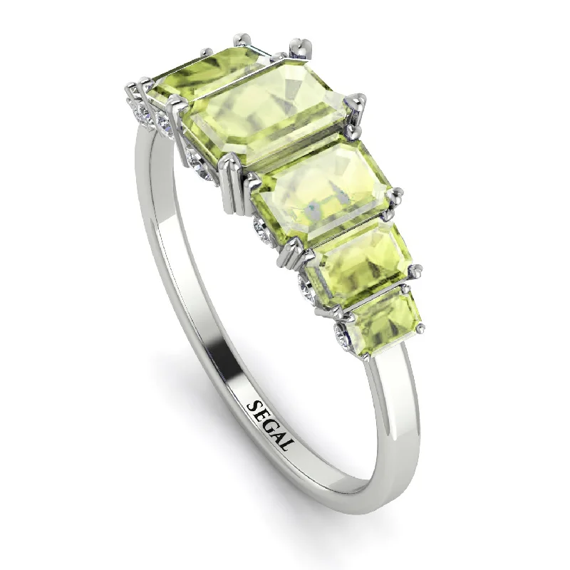 Dainty Silver Rings-Emerald Cut Peridot Ring With Hidden Diamonds - Brynlee No. 703