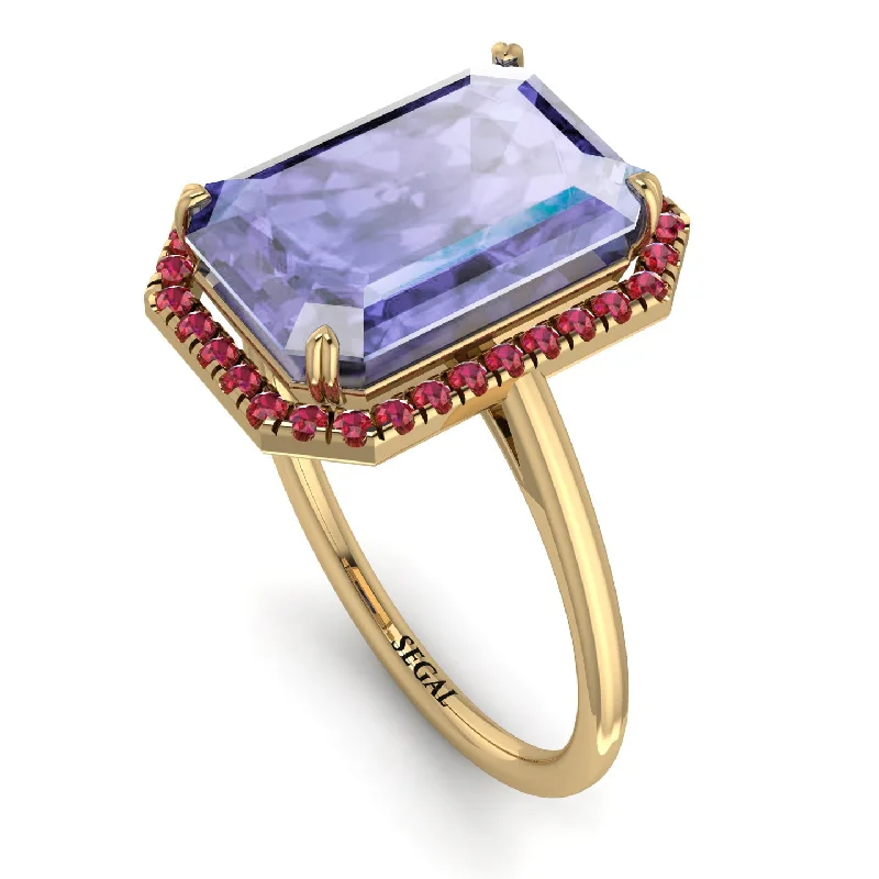 Elegant Gold Rings-Halo Emerald Cut Tanzanite Engagement Ring - Izabella No. 210