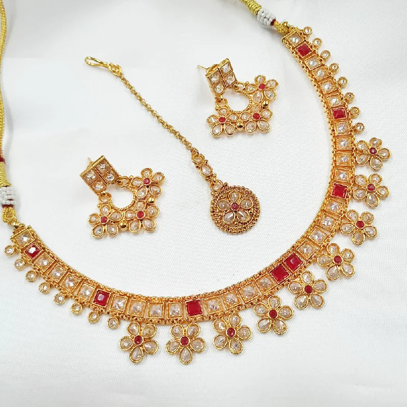 Long Crystal Necklaces-Padmawati Bangles Copper Gold Crystal Stone Necklace Set