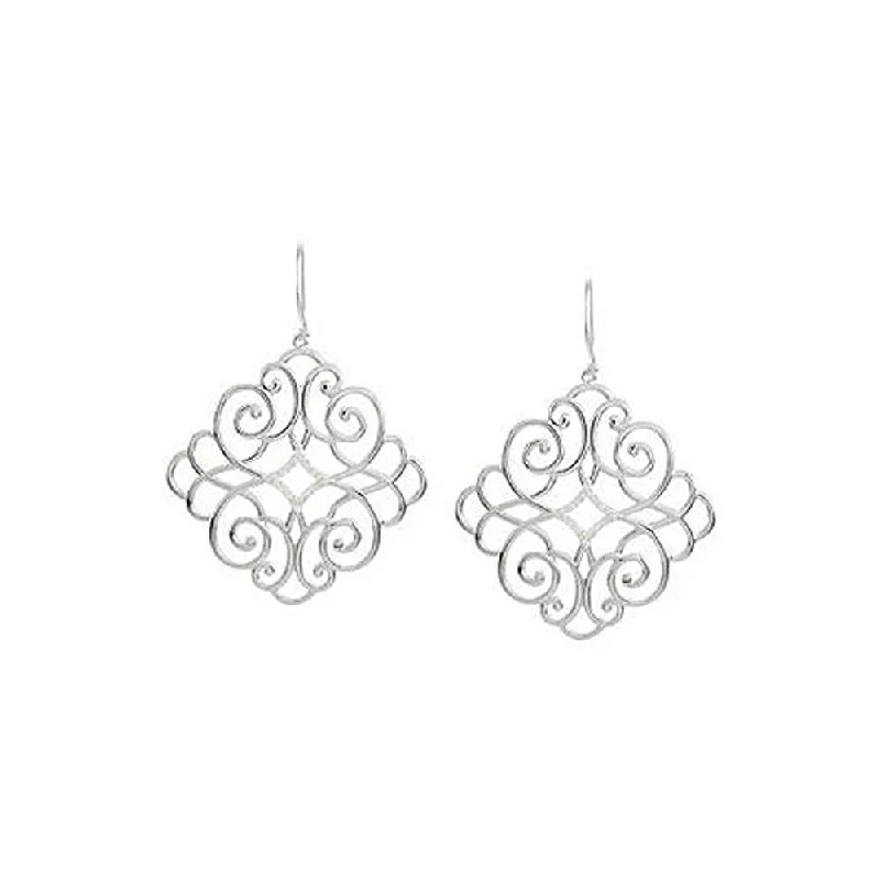 Sparkling Drop Earrings-1/5 Carat Vintage Diamond Scroll Dangle Earrings in Sterling Silver