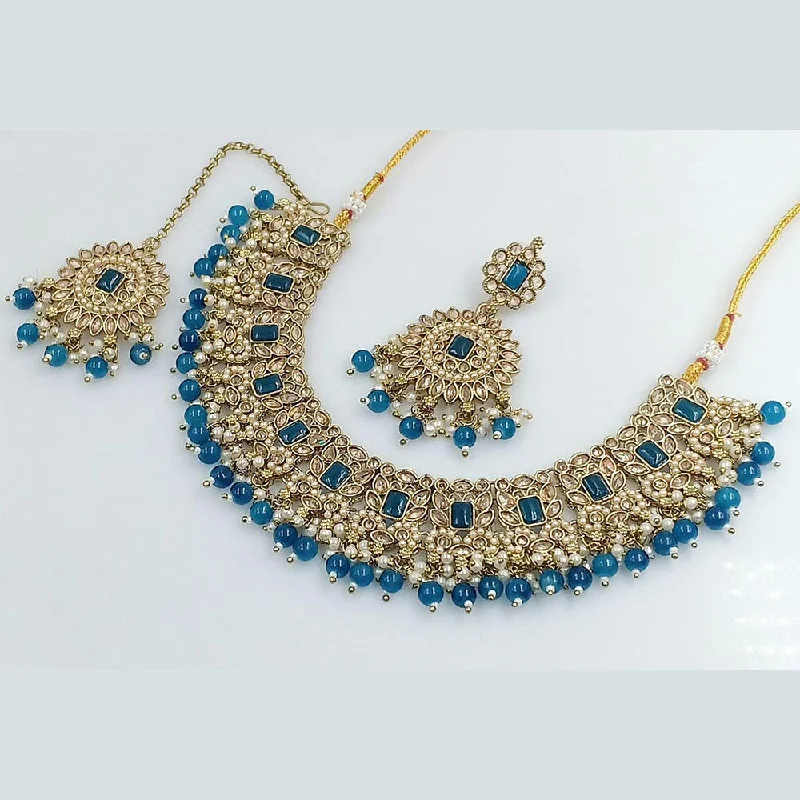 Heart-Shaped Necklaces-Rani Sati Jewels Gold Plated Crystal Stone And Beads Necklace Set