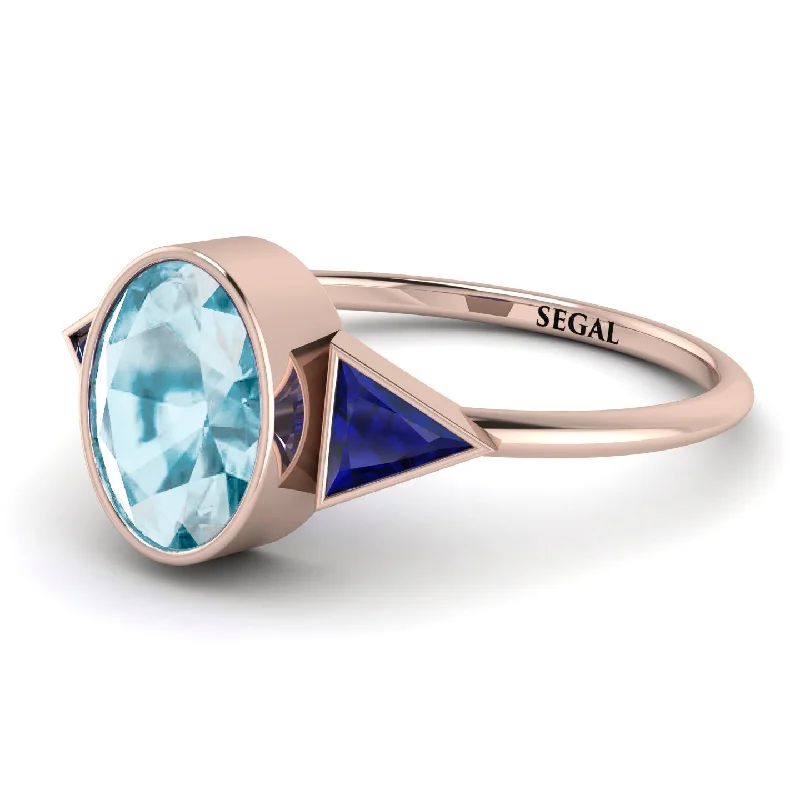 Trendy Engagement Rings-Geometrical Bezel Aquamarine Ring - Trinity No. 414