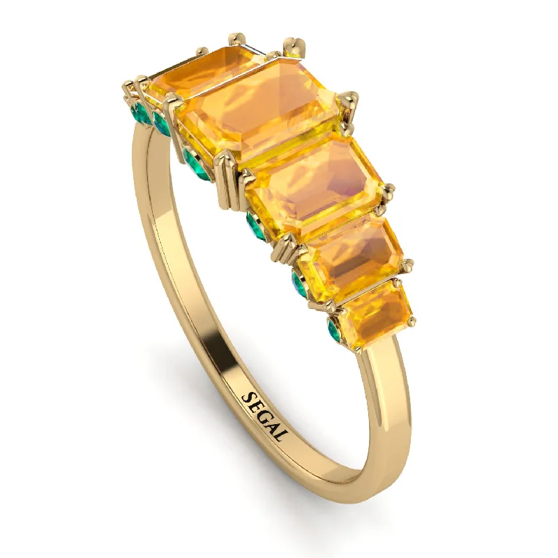 Gemstone Engagement Rings-Emerald Cut Yellow Diamond Ring With Hidden Emeralds - Brynlee No. 1004