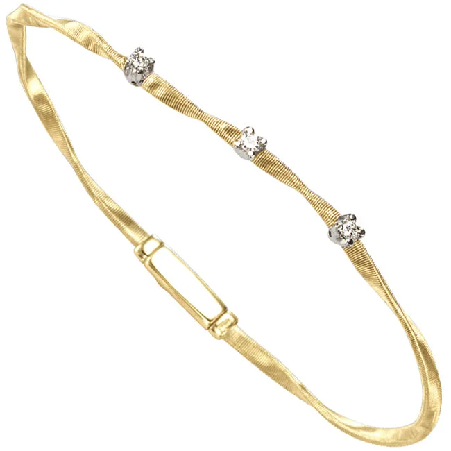 Beautiful Designer Bracelets-Marco Bicego Marrakech Three Diamond Single Strand Yellow Gold Bracelet  BG337 B YW