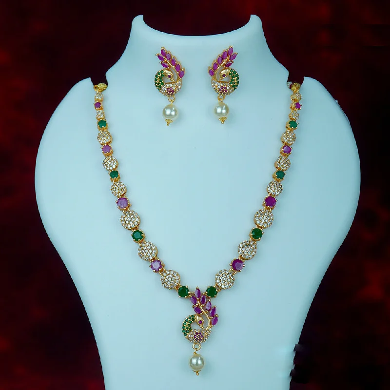 Stylish Gold Chokers-Diksha Collection Gold Plated Austrian Stone Necklace Set