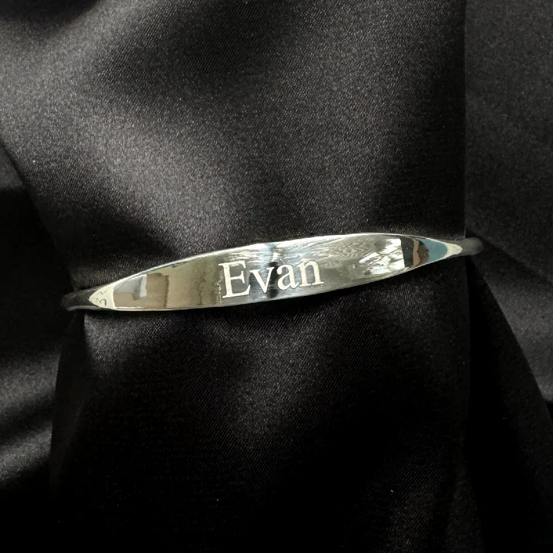 Luxury Wedding Bangles for Brides-Personalized .925 Sterling Silver Thick Bangle Bracelet