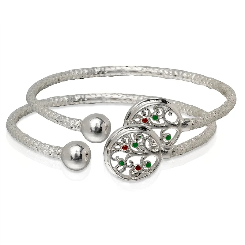 Beautiful Gemstone Bangle Sets-Better Jewelry Tree of Life .925 Sterling Silver Bangles, 1 pair