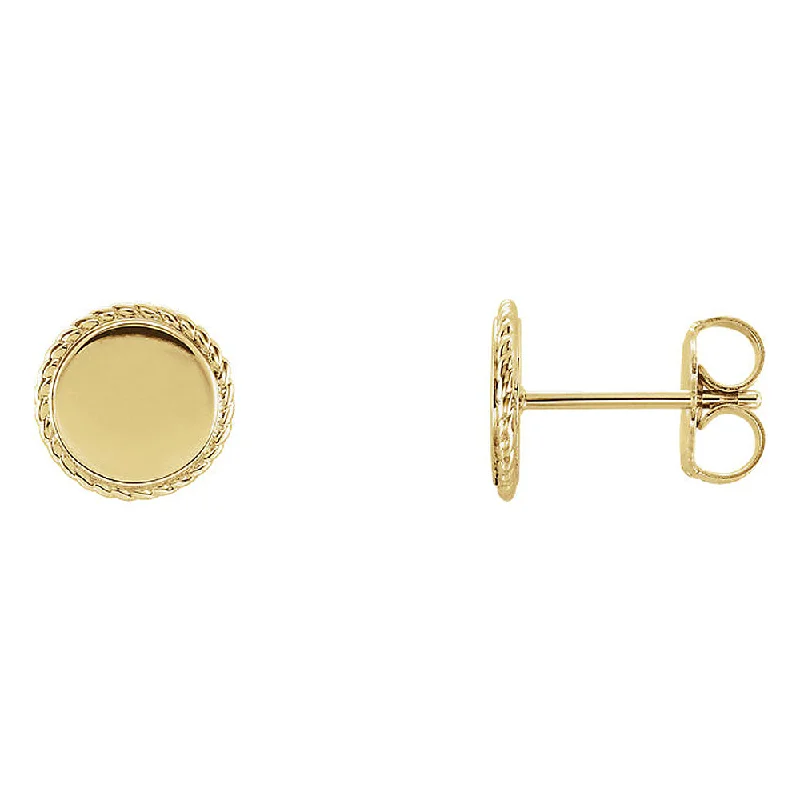 Chic Hoop Earrings-8mm (5/16 Inch) 14k Yellow Gold Engravable Rope Edge Circle Earrings