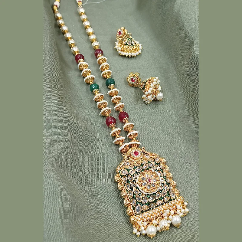 Classic Silver Chain Necklaces-Padmawati Bangles Gold Plated Crystal Stone And Pearls Long Necklace Set