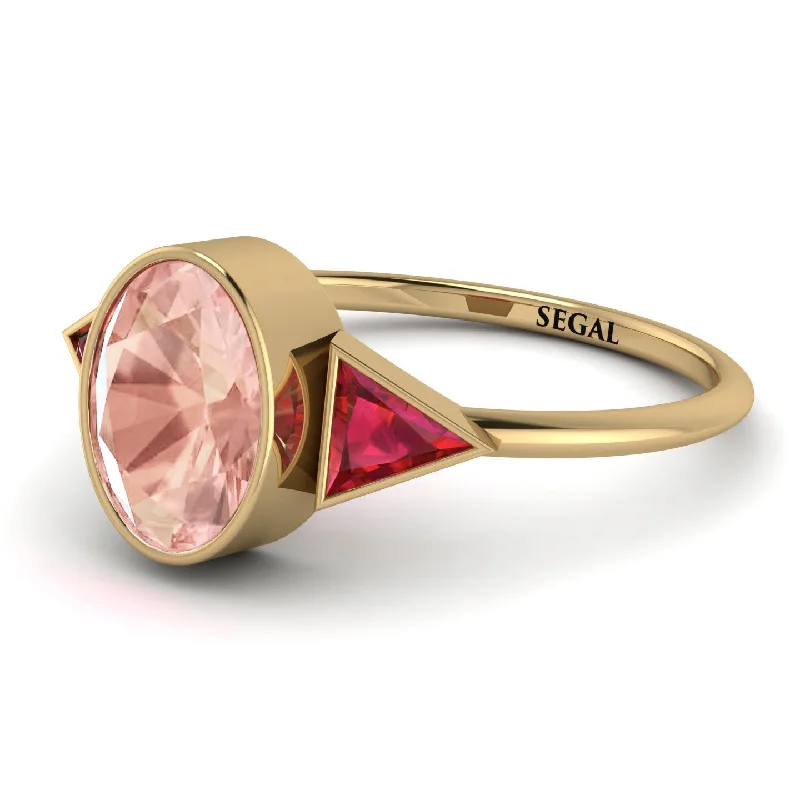 Simple Gemstone Wedding Rings-Geometrical Bezel Morganite Ring - Trinity No. 910