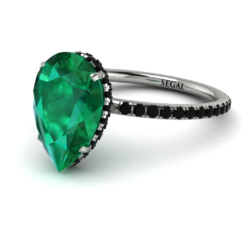 Handcrafted Engagement Rings-Hidden Halo Elegant Pear Emerald Engagement Ring - Ariel No. 36