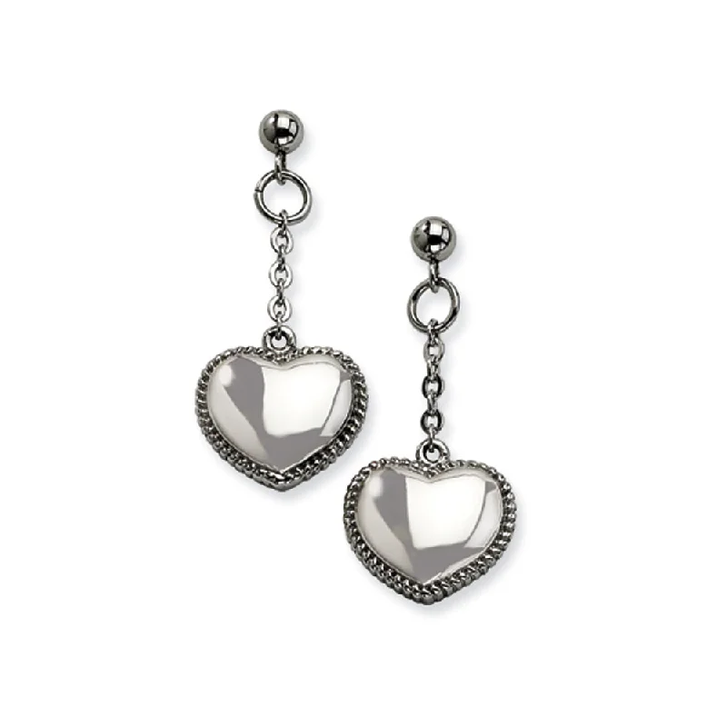 Stunning Gemstone Earrings-15mm Puffed Heart Dangle Post Earrings in Stainless Steel