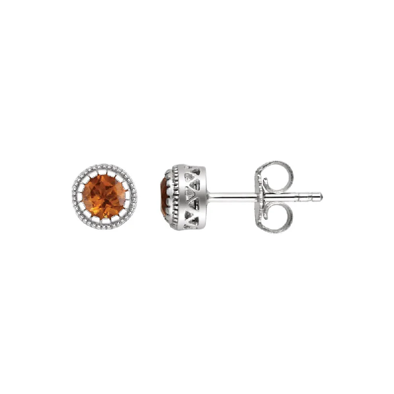 Cute Drop Earrings-Citrine November Birthstone 8mm Stud Earrings in 14k White Gold