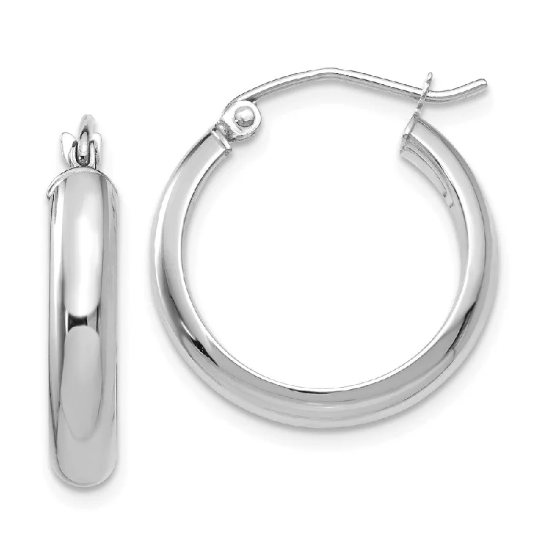 Clear Crystal Earrings-3.75mm x 20mm Polished 14k White Gold Domed Round Tube Hoop Earrings