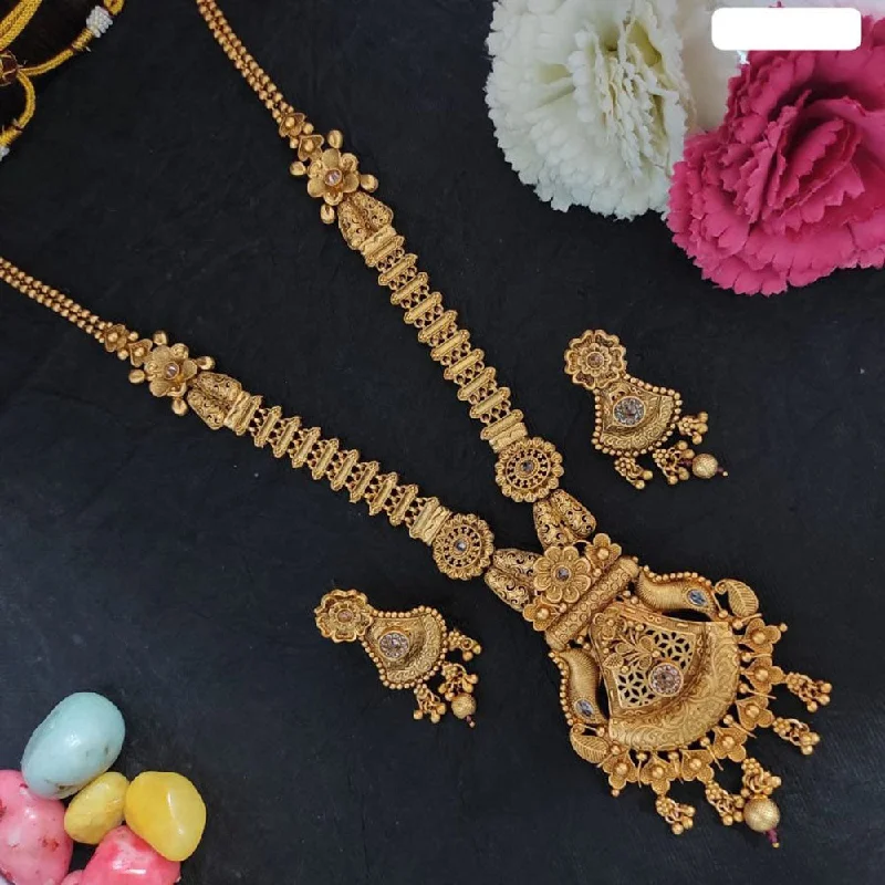 Elegant Long Necklaces-Heera Jewellers Gold Plated Crystal Stone Long Necklace Set