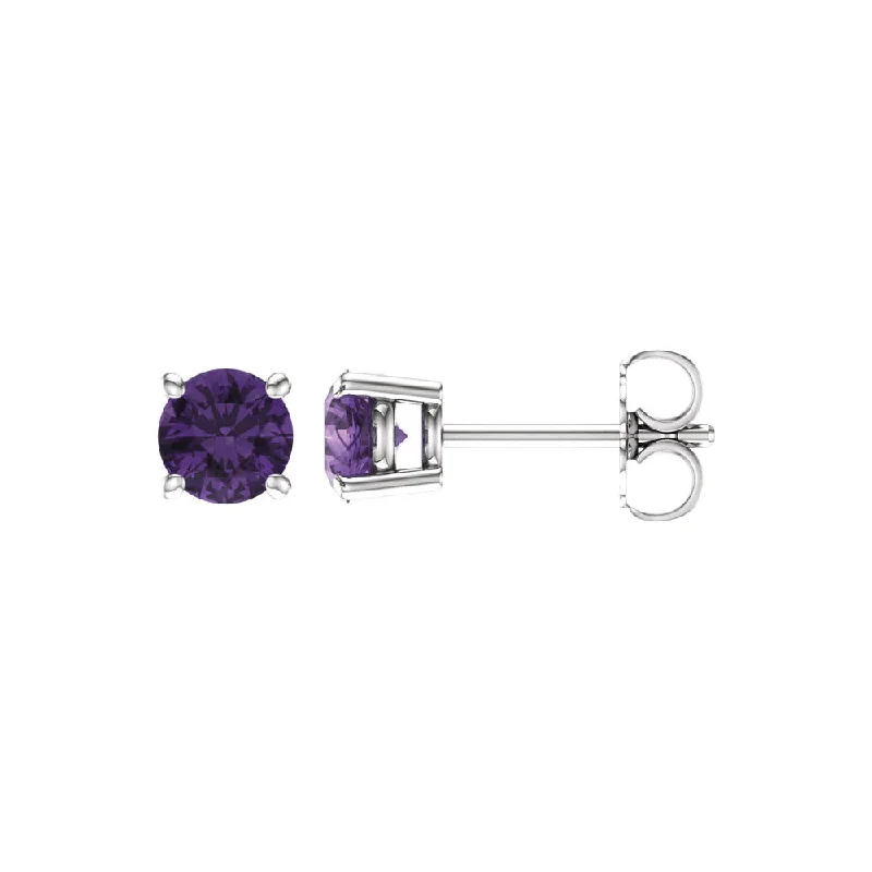 Fashionable Ear Cuffs-5mm Round Amethyst Stud Earrings in 14k White Gold