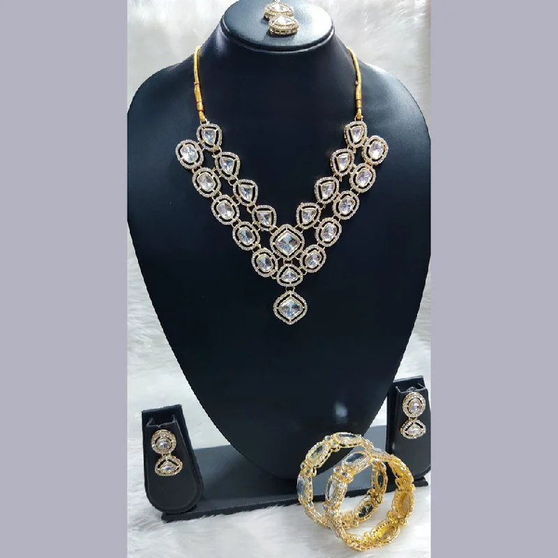 Designer Silver Necklaces-Pooja Bangles Gold Plated Combo Necklace Set