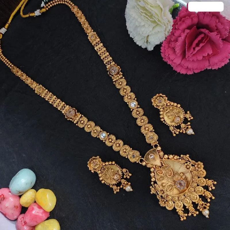 Simple Gemstone Necklaces-Heera Jewellers Gold Plated Crystal Stone Long Necklace Set