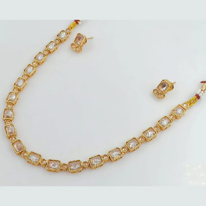 Unique Pendant Necklaces-Rani Sati Jewels Gold Plated Crystal Stone Necklace Set