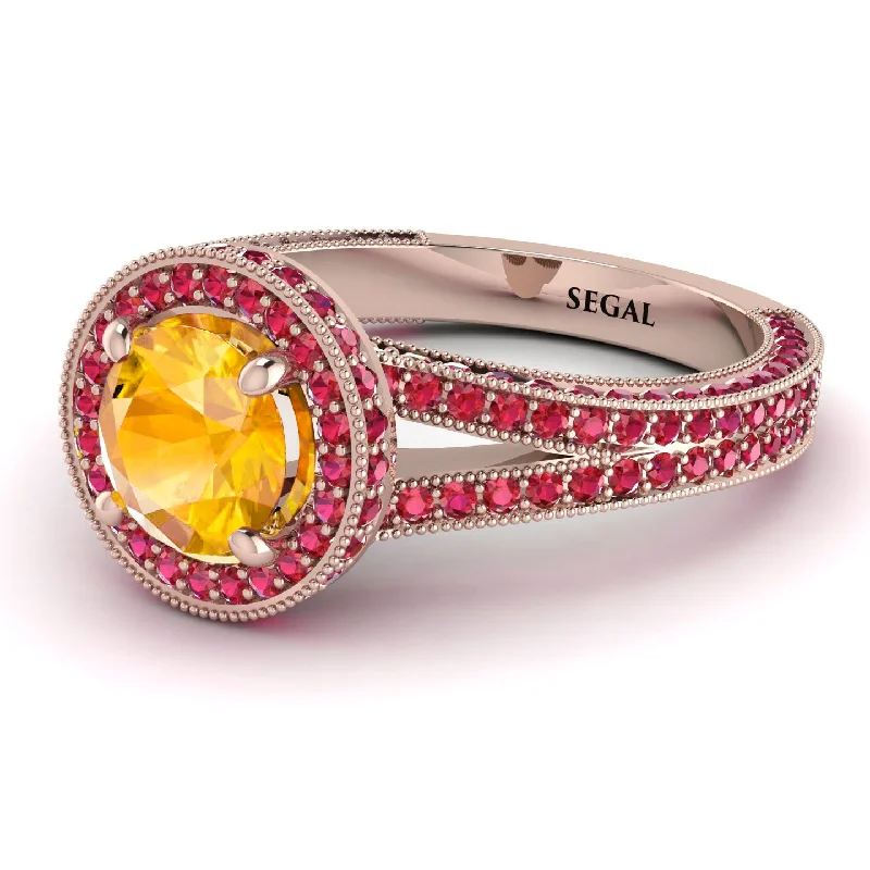 Classic Diamond Rings-Milgrain Round Yellow Diamond Engagement Ring - Payton No. 1011