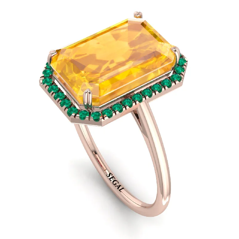 Unique Gemstone Engagement Rings-Halo Emerald Cut Yellow Diamond Engagement Ring - Izabella No. 1005