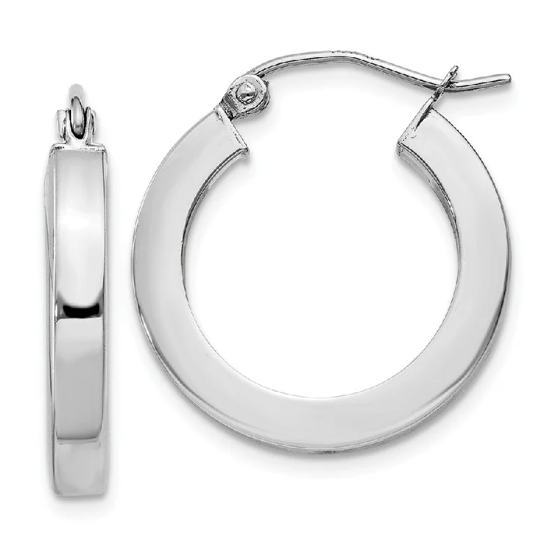 High-Quality Gold Earrings-3mm, 14k White Gold Square Tube Round Hoop Earrings, 20mm (3/4 Inch)