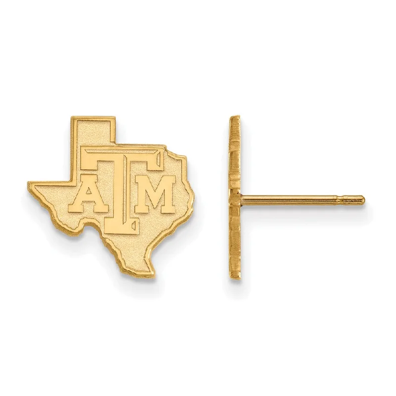 Gold Gemstone Earrings-10k Yellow Gold Texas A&M University Small Logo Post Earrings