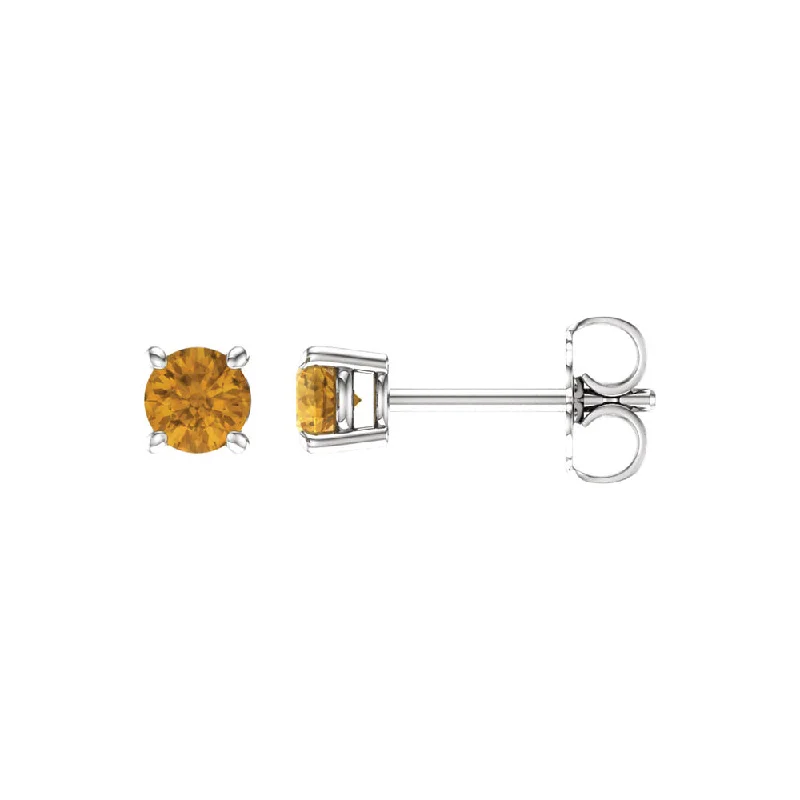 Custom Made Earrings-4mm Round Citrine Stud Earrings in 14k White Gold