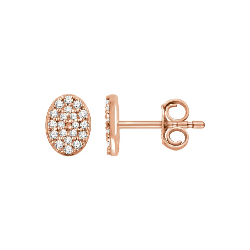 Boho Earrings for Weddings-7mm Oval Diamond Cluster Post Earrings in 14k Rose Gold