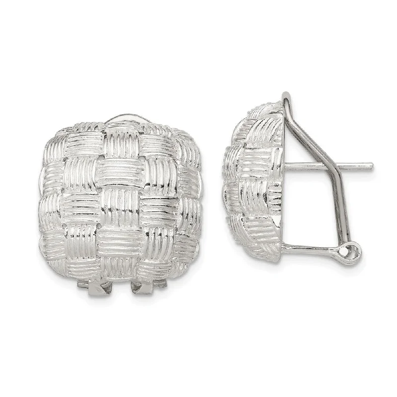 High-End Gold Earrings-Sterling Silver Square Basket Weave Button Earrings