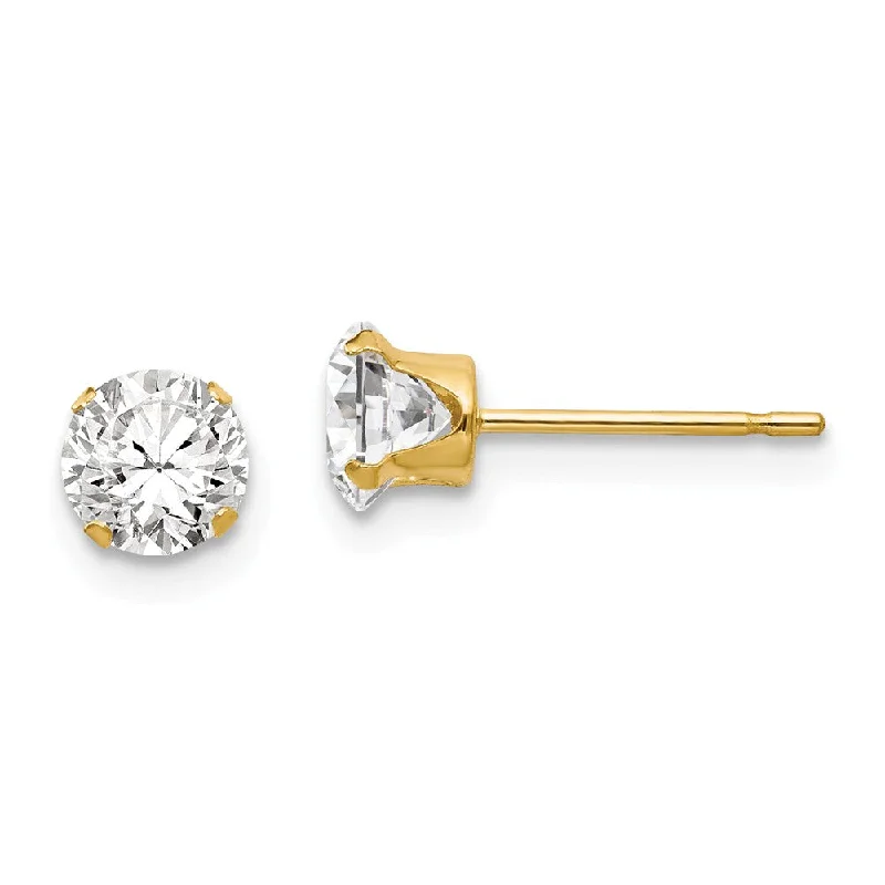 Statement Gemstone Earrings-5.25mm Round Cubic Zirconia Stud Earrings in 14k Yellow Gold