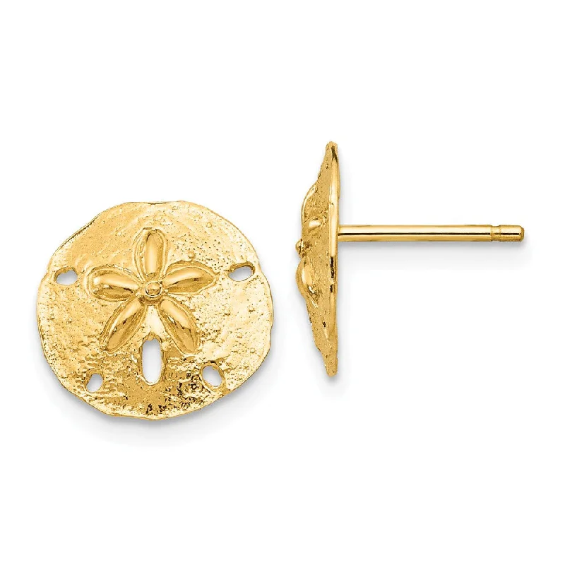 Classic Gold Earrings-12mm Polished Sand Dollar Post Earrings in 14k Yellow Gold