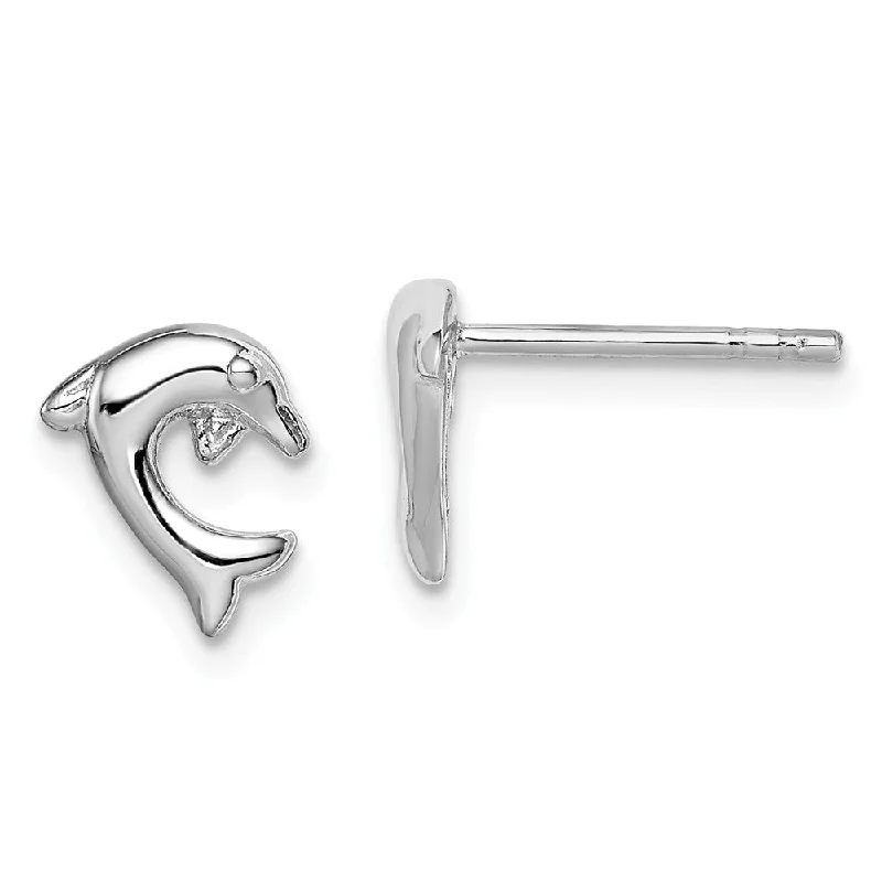 Bold Drop Earrings-8mm Polished Dolphin Post Earrings in Sterling Silver