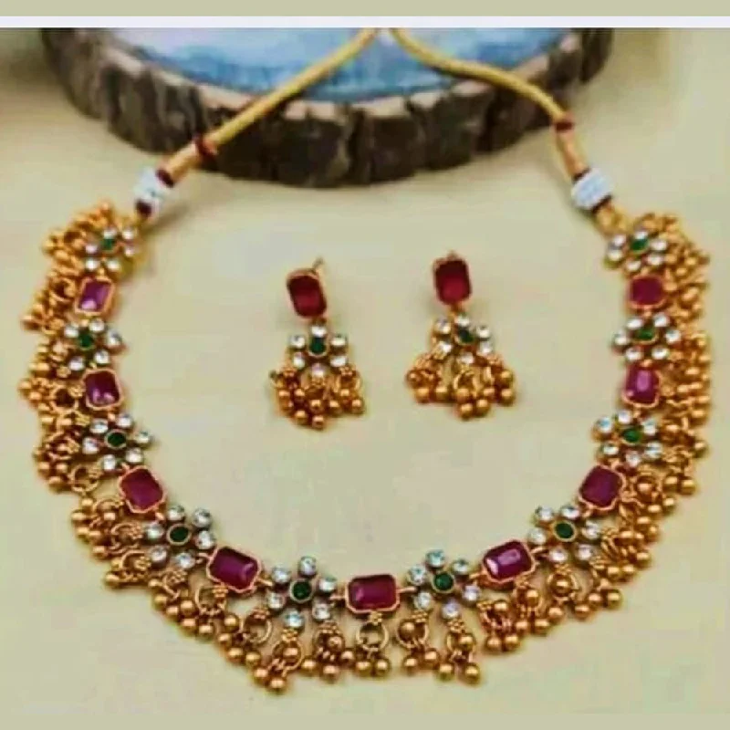 Romantic Crystal Necklaces-Palak Art Gold Plated Crystal Stone Necklace Set