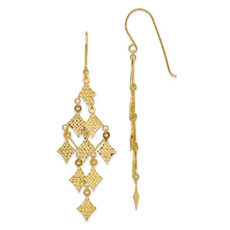 Simple Pearl Earrings-Diamond Cut Rhombus Chandelier Earrings in 14k Yellow Gold