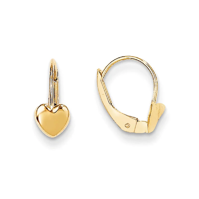 Stylish Earrings for Brides-Kids Polished Heart Lever Back Earrings in 14k Yellow Gold