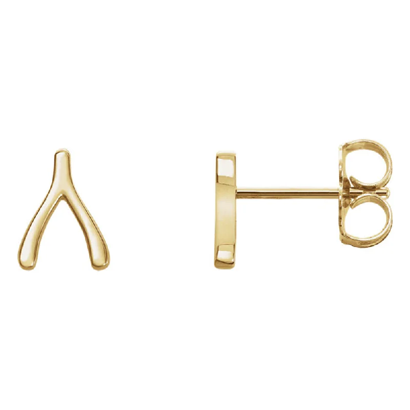 Affordable Gold Earrings-6 x 8mm (1/4 x 5/16 Inch) 14k Yellow Gold Tiny Wishbone Post Earrings